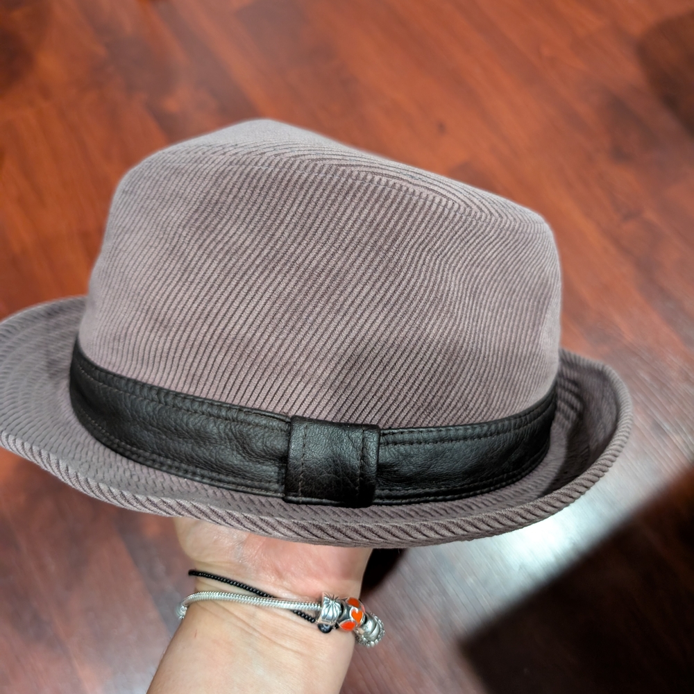 Hermes Brown Corduroy Fedora with Black Leather Band